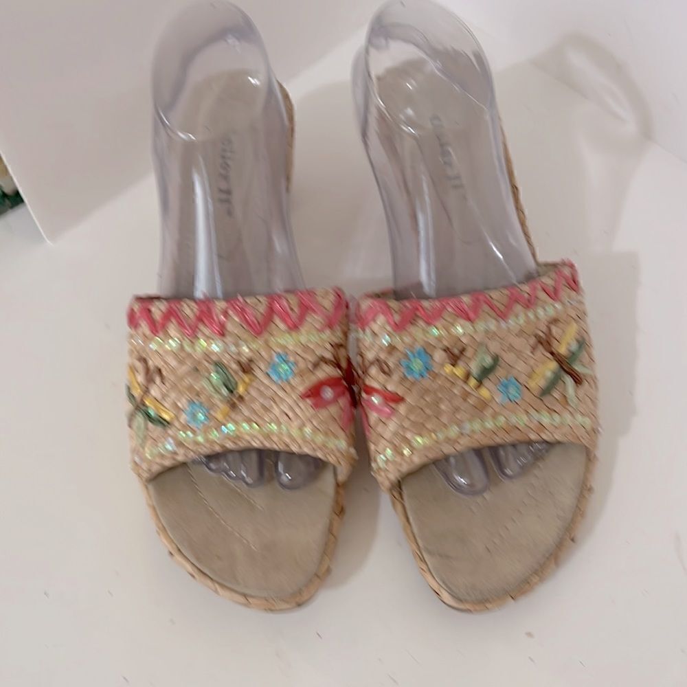 Geller II Embellished Raffia Slide Platform Sandals Size 11